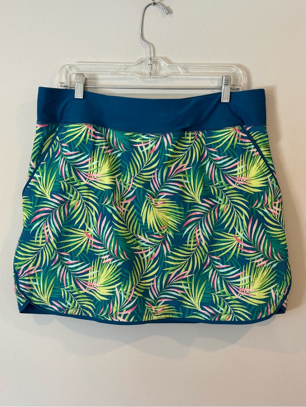 Lands' End Swim Skort Cover Up Womens 14 Green Floral Elastic Waist Pockets